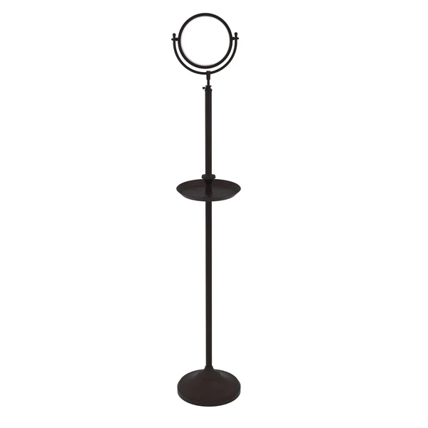 Allied Brass Floor Standing Make-Up Mirror 8-in Diameter with 5X Magnification and Shaving Tray - Oil Rubbed Bronze
