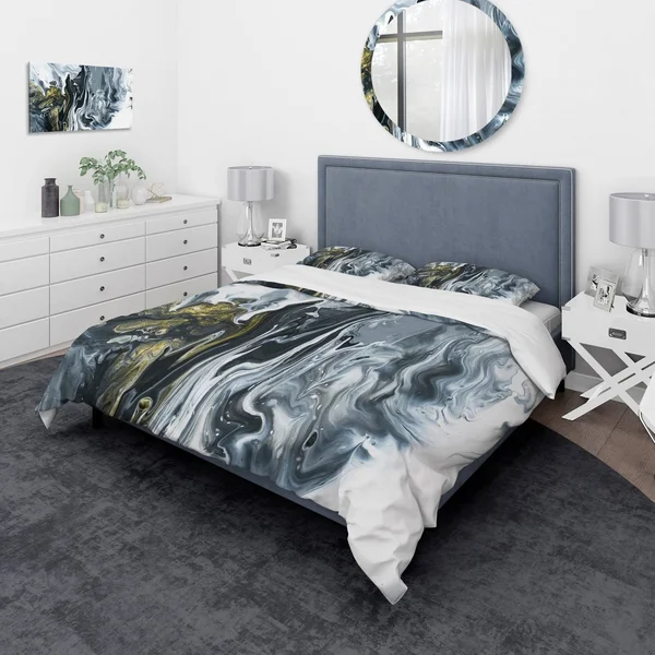 Designart &White - Grey and White Marble Acrylic& Mid-Century Modern Bedding Set - Duvet Cover & Shams - Twin Cover + 1 Sham