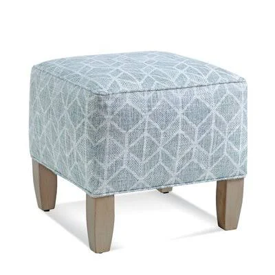 Burke 19.5x22 Square Standard Ottoman Braxton Culler Body Fabric: Baltic Performance Stripe; 0239-84, Leg Color: Havana Finish