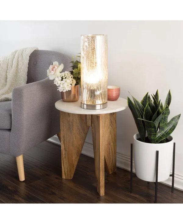 Lavish Home 6 in. LED Uplight Table Lamp in Silver Mercury