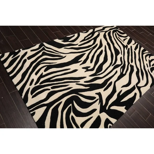 5x8 Hand Tufted Hand Made 100% Wool Animal Print Modern & Contemporary Oriental Area Rug Black - White Color - 5& x 7& 11&&