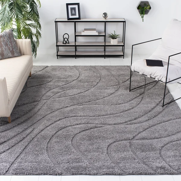 Safavieh Florida Shag Sigtraud Abstract Waves 1.2-inch Thick Rug - 9&6x22 x 13& - Grey/Grey