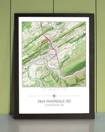 Butler and Hill: Custom Topographic Wall Map - Black Frame