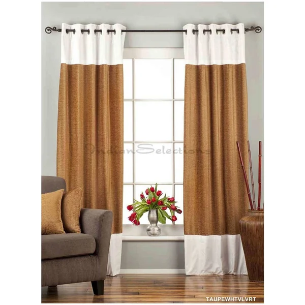 Signature Taupe and White Ring Top Velvet Curtain Panel - Piece