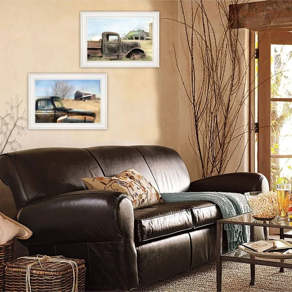 Vintage Farm Trucks 2-Piece Vignette by Lori Deiter - White Frame