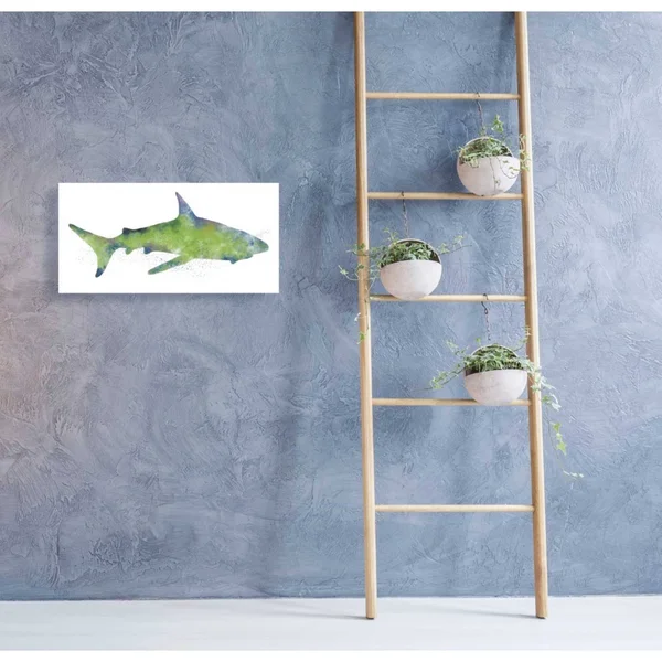 'Watercolor Shark II' by Linda Woods - Canvas Wall Art 24 x 12
