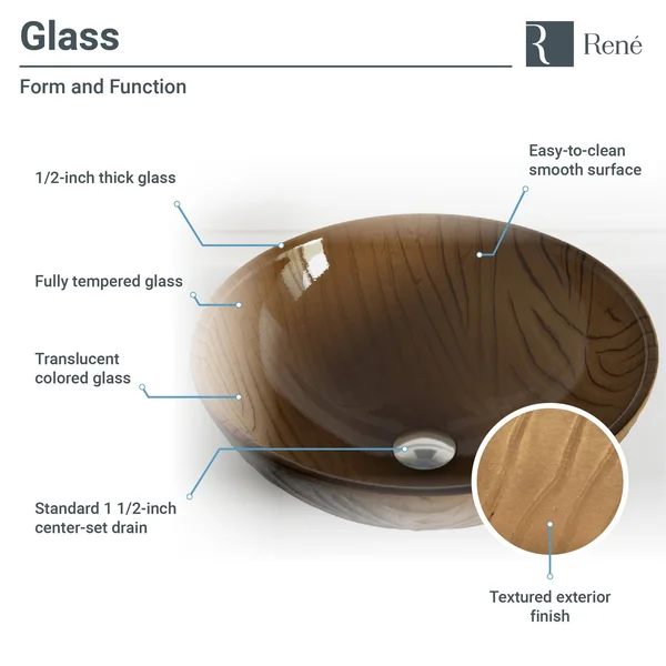 Rene R5-5025-R9-7006 16-5/8x22 Glass Vessel Bathroom Sink with Vessel Faucet Sink Beach Sand - Chrome