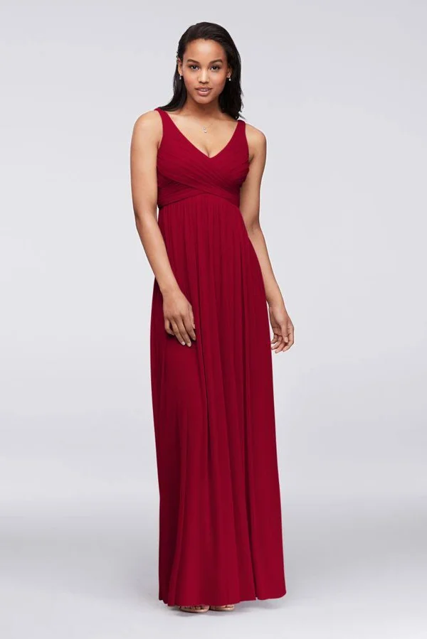 Long Mesh Bridesmaid Dress with Cowl Back Detail - Scarlet (Red) - 6