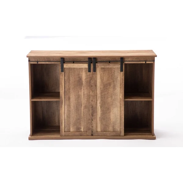 Saltoro Sherpi Rustic Media Cabinet with Barn Door and Open Storage, Natural