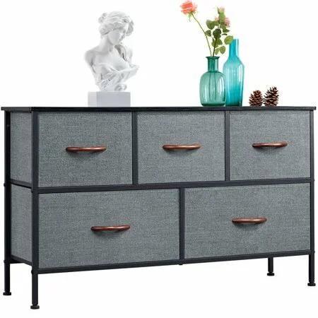 Easyfashion Modern 5-Drawer Fabric Storage Dresser, Dark Gray
