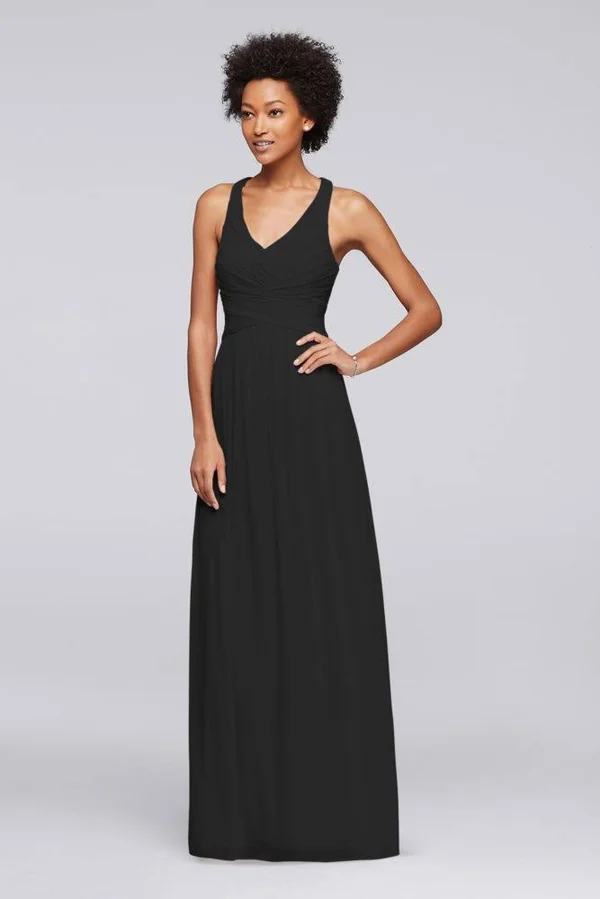 David&s Bridal Mesh Long Bridesmaid Dress with Crisscross Back - Black - 2