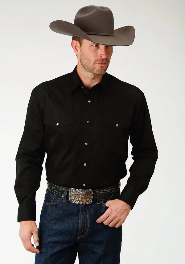 Roper Western Shirt Mens L/S Snap Solid Black 03-001-0265-1017 BL