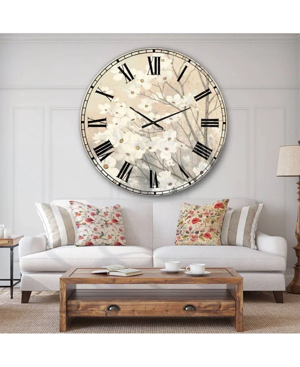 Designart 'Brown Onn Grey Blossoms' Traditional Wall Clock, Size: 38 inch x 38 inch