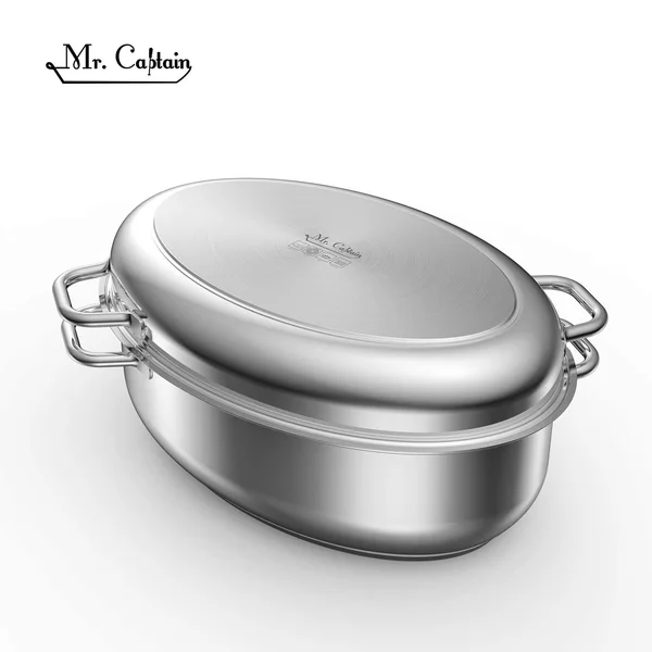 Mr Captain Roasting Pan with Rack and Lid 8.5 Quart, 18/10 Stainless Steel Multi-Use Oval Roaster, Induction Compatible Dishwasher