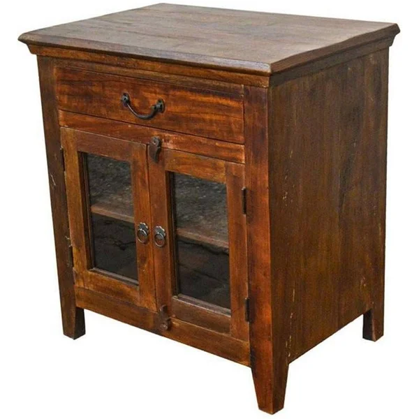 Favors Handicraft 2 Glass Door Reclaimed Rustic Wooden Nightstand