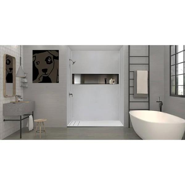 Transolid FLU6032L-31 Linear 60-in W x 32-in L Rectangular Shower Base with Left Hand Drain in White in White