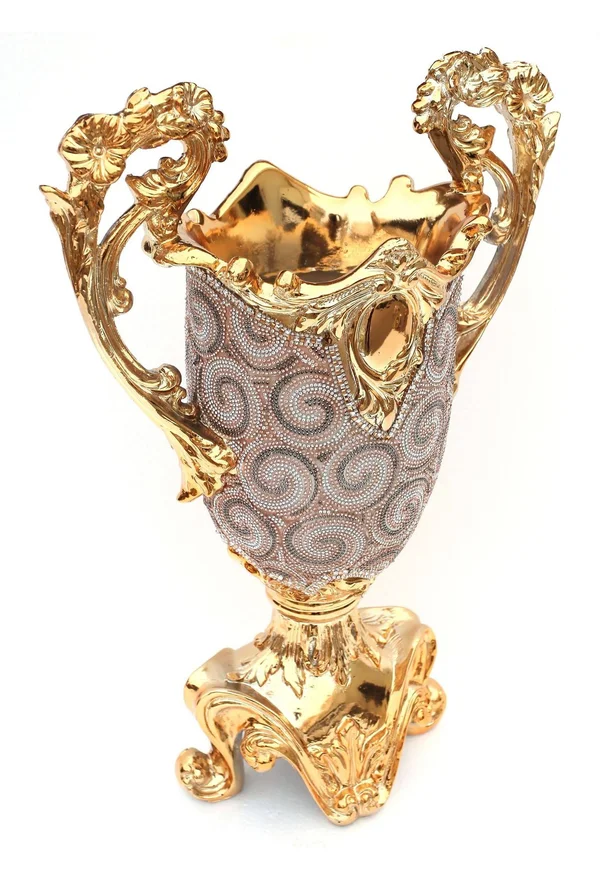 YS9240J7R Chrome Plated Gold Crystal Embellished Ceramic Vase
