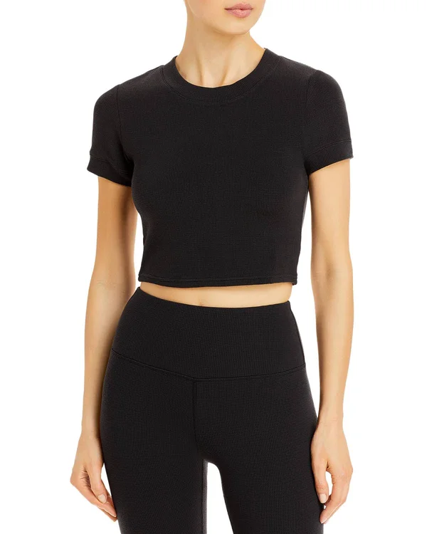 Micro Waffle Sierra Short Sleeve Top in Black - Size: Large, Alo Yoga