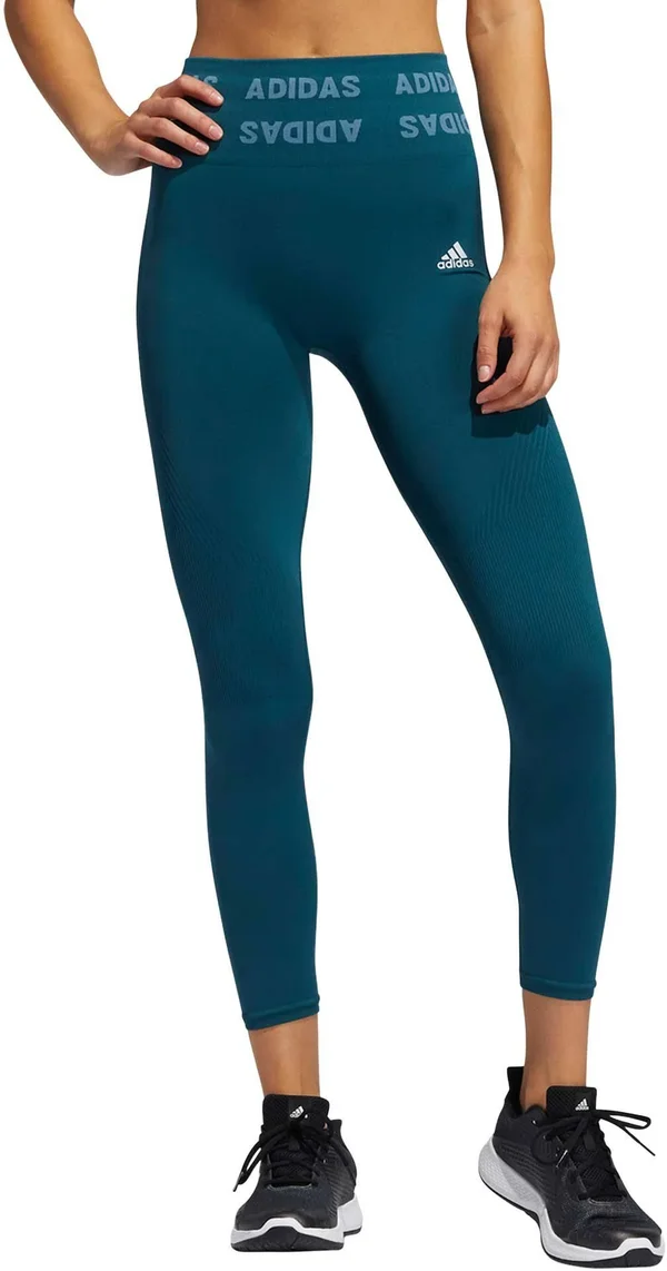 Adidas Women's Training Aeroknit Cropped High-Rise Tights in Blue/Wild Teal Size Small, Nylon/Polyester/Knit