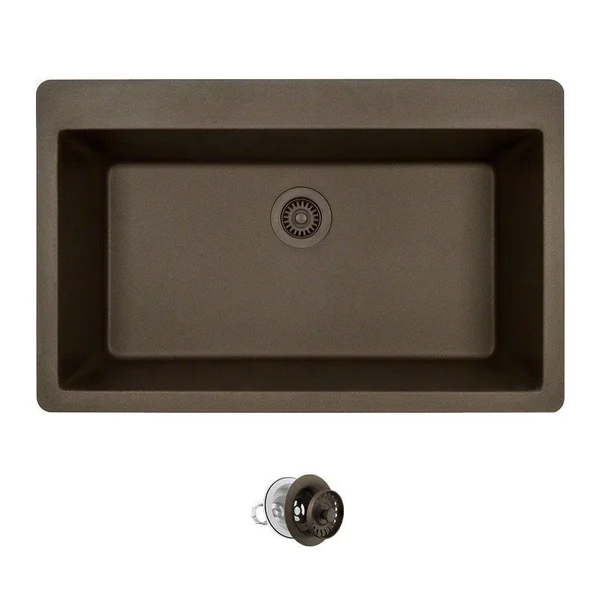 Mr Direct T848 Topmount Large Single Bowl Kitchen Sink, Mocha, Colored STRAINER