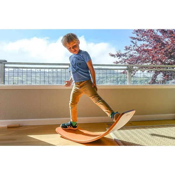 Kinderfeets Original Kinderboard Versatile Waldorf Wood Balance Board - Bamboo, Pink