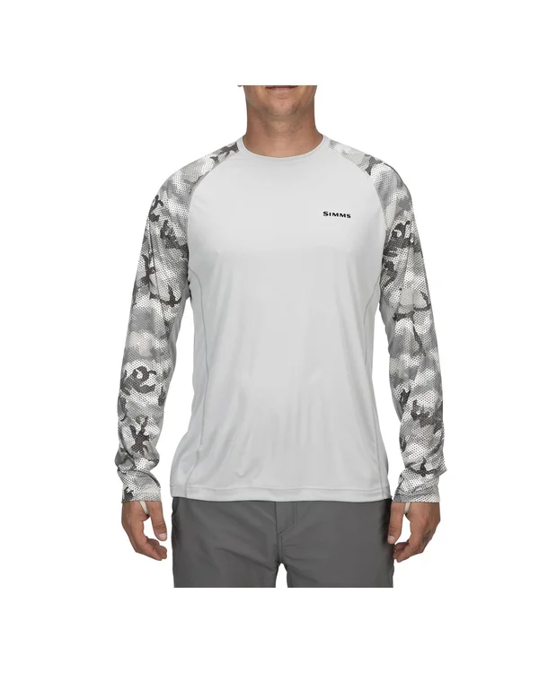 Simms Cloud Camo Grey Solarflex Crewneck Shirt - Print