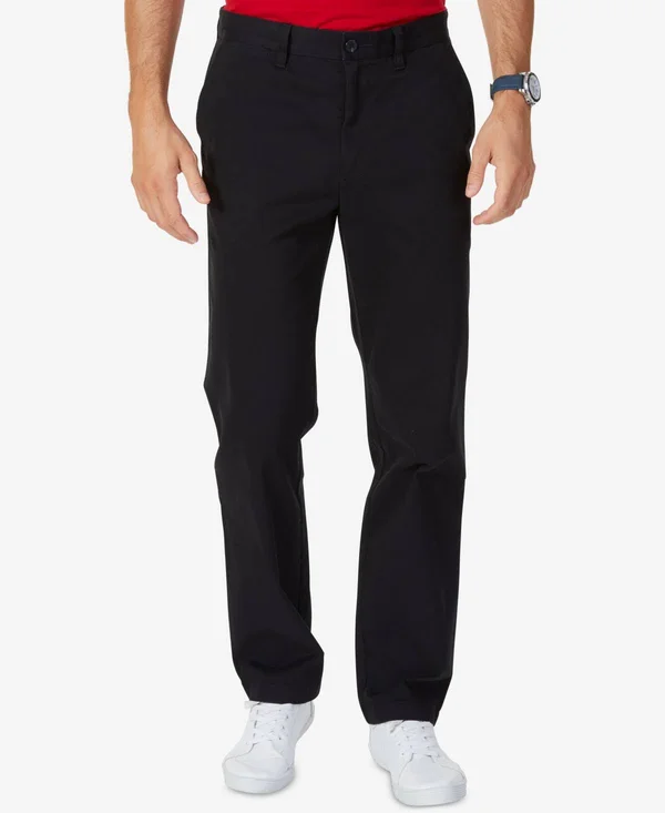 Nautica Men's Big & Tall Anchor Flat Front Twill Pants - True Black