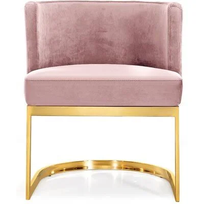 Barnier Upholstered Dining Chair Everly Quinn Upholstery Color: Plush Pink Velvet - Leg Color: Gold
