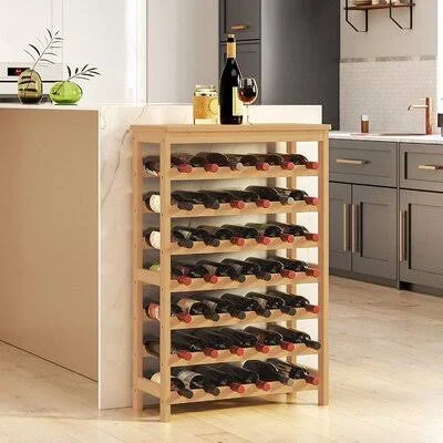 Bevin 42-Bottle Wine Rack Free Standing FLOOR - 7-Tier Display Wine Storage Shelves with Table Top, Bamboo Wobble-Free Bottle Hol