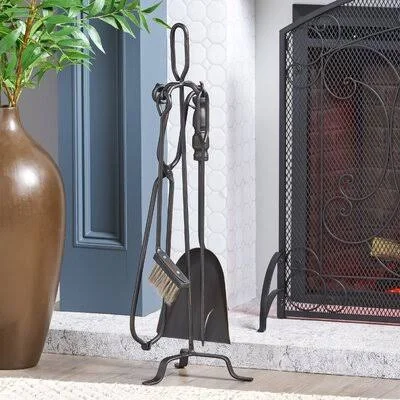 5 Piece Iron Fireplace Tool Set Home Loft Concepts Finish: Black Brushed Gold
