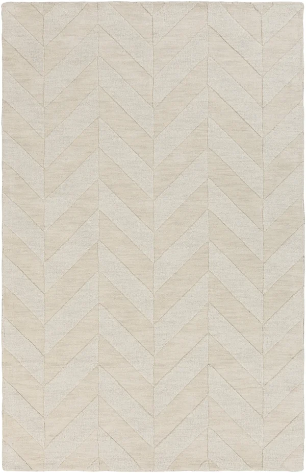 Solid BHS-0022391 Loomed Wool Ivory Chevron Area Rug, 4' x 6'