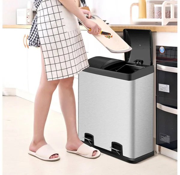Stainless Steel 16 Gallon Dual Step Trash Can