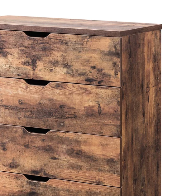Commodious Five Drawers Wooden Utility Chest with Metal Glides Brown