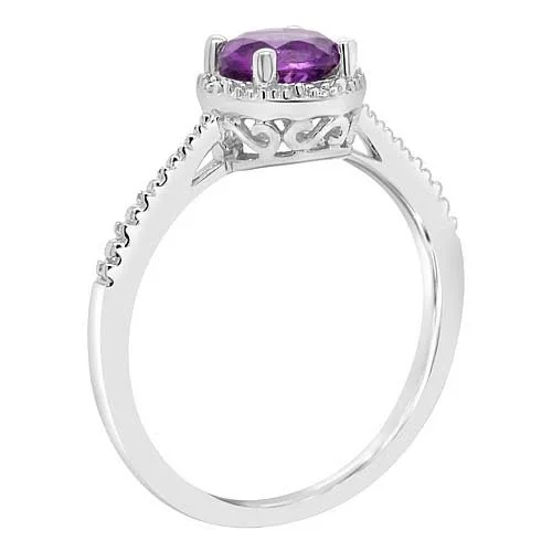 Ladies Sterling Silver Amethyst and Diamond Accent Ring