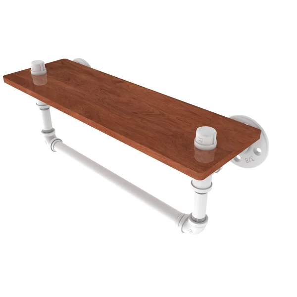 Allied Brass P-460-16-WSTB-WHM 16 in. Pipeline Collection Ironwood Shelf with Towel Bar Matte White