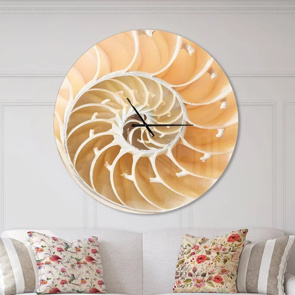 Designart 'Brown Nautilus Shell Pattern ' Modern Wall Clock - Size: 38 inch x 38 inch