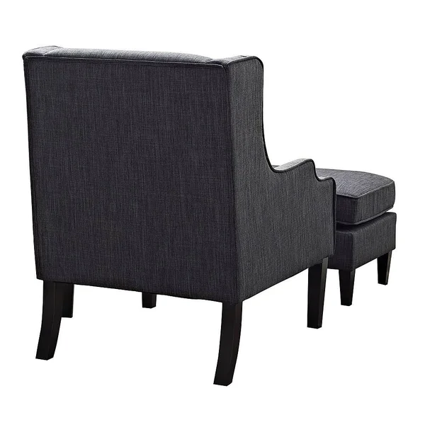 Simpli Home Ashbury Wingback Club Chair and Ottoman, Slate Grey