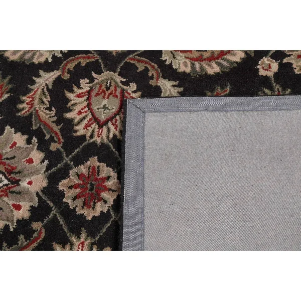 Black Traditional Floral Oriental Area Rug Hand-Tufted Wool Carpet 5x8 - Size: 5' x 8'