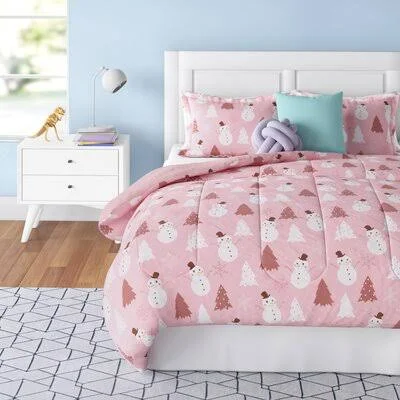Sleep Zone Kids Bed-in-a-Bag Bedding Set Easy-Care Microfiber Ultra Soft Comforter and Sheet Sets with Shams 7 Pieces Snowman, P