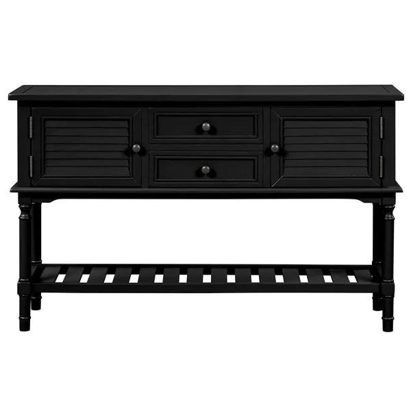 Merax Rusitic Console Table Sofa Table with 2 Drawers - 2 Cabinets and 1 Shelf - Navy Blue