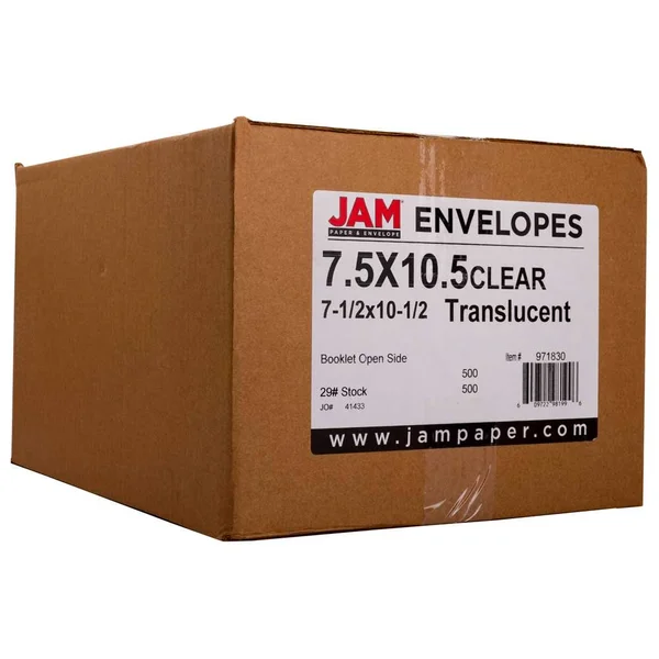 Jam Paper 7.5 x 10.5 Booklet Envelopes, Clear Translucent Vellum, 1000/Carton (971830B)