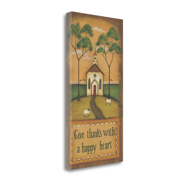 Tangletown Fine Art 'Give Thanks with A Happy Heart' by Kim Lewis Graphic Art on Wrapped Canvas