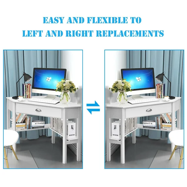 Costway Corner Computer Desk Laptop Writing Table Wood Workstation Home Office Furniture - White