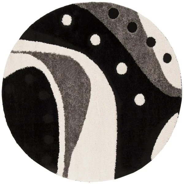 Safavieh Florida Shag Abstract Black/Ivory Rug - 4& Round