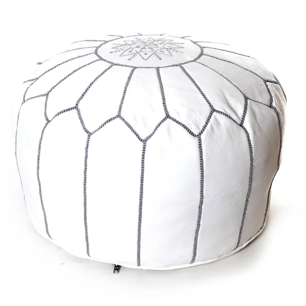 Beldi Nest Moroccan Pouf Leather Ottoman; White/Black