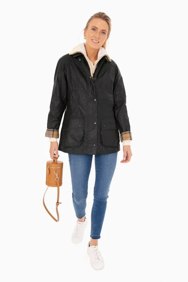 Barbour Navy Beadnell Wax Jacket - Navy, 0 (UK 4)
