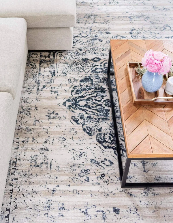 7&x10& Chateau Hoover Rug Beige/Navy Blue - Unique Loom