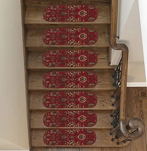 Ottomanson Ottohome Collection Stair Tread, 8.5 inch x 26 inch, Size: 14 Pack Oval, Red