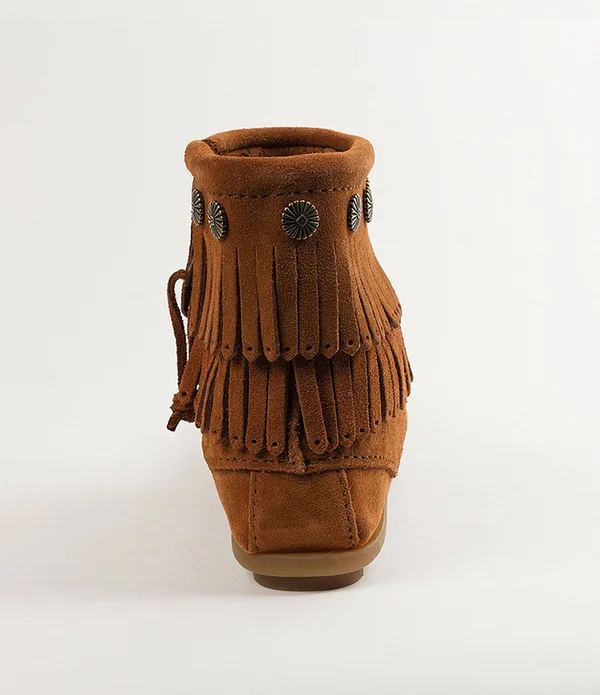 Minnetonka Women's Double Fringe Side Zip Boot Stone - 6