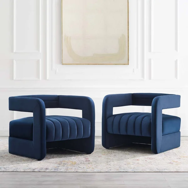 Modway Range Tufted Performance Velvet Accent Armchair Set of 2 - Charcoal
